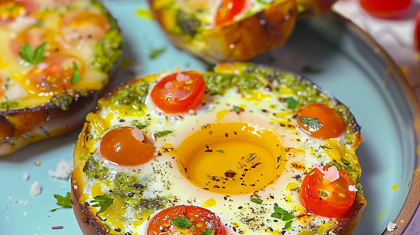 Air-fried Cheese and Pesto Egg Bagels