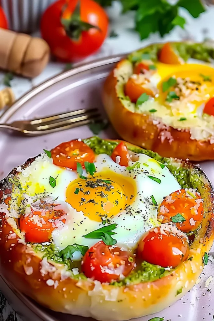 Air-fried Cheese and Pesto Egg Bagels