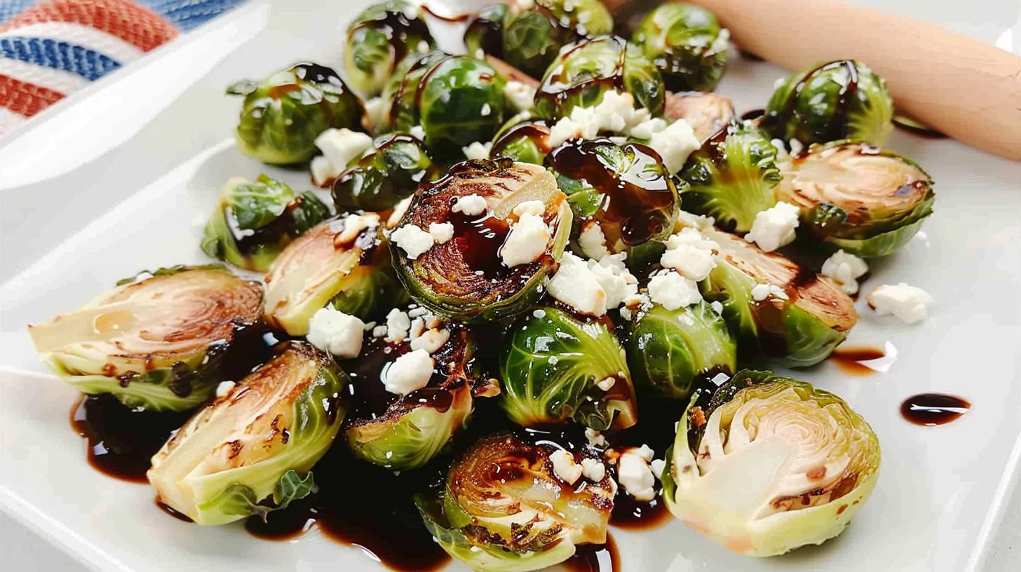 Air Fried Brussels Sprouts With Balsamic Honey Glaze and Feta