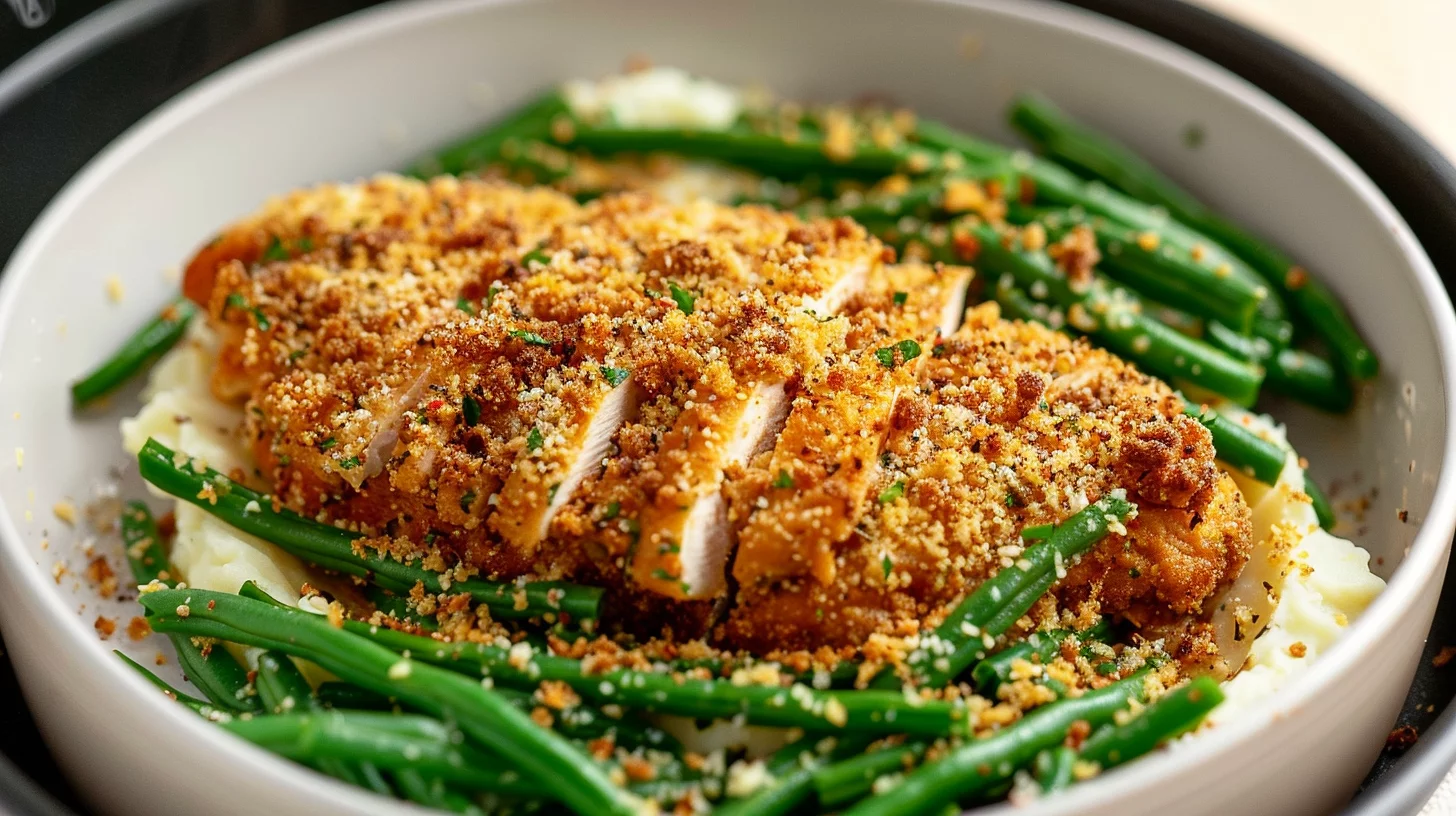 Air Fried Chicken Green Beans and Mashed Potatoes
