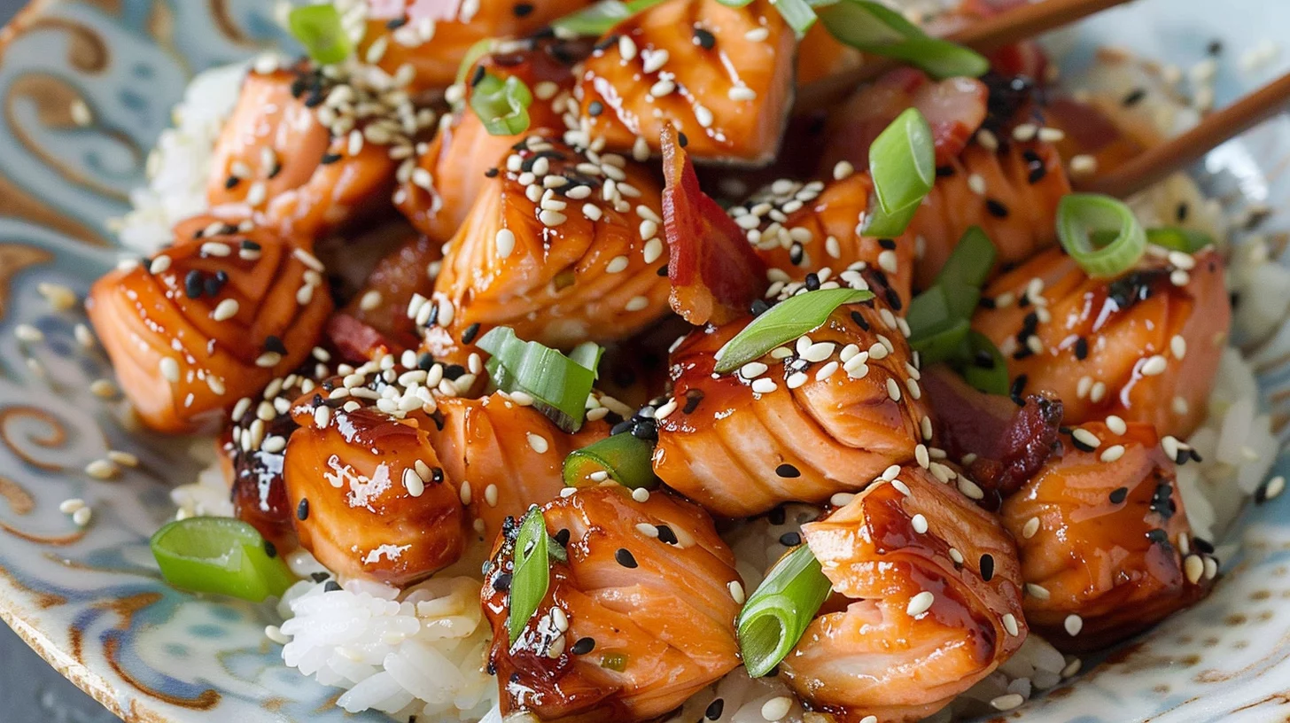 Air Fried Teriyaki Salmon Bites Rice Bowl