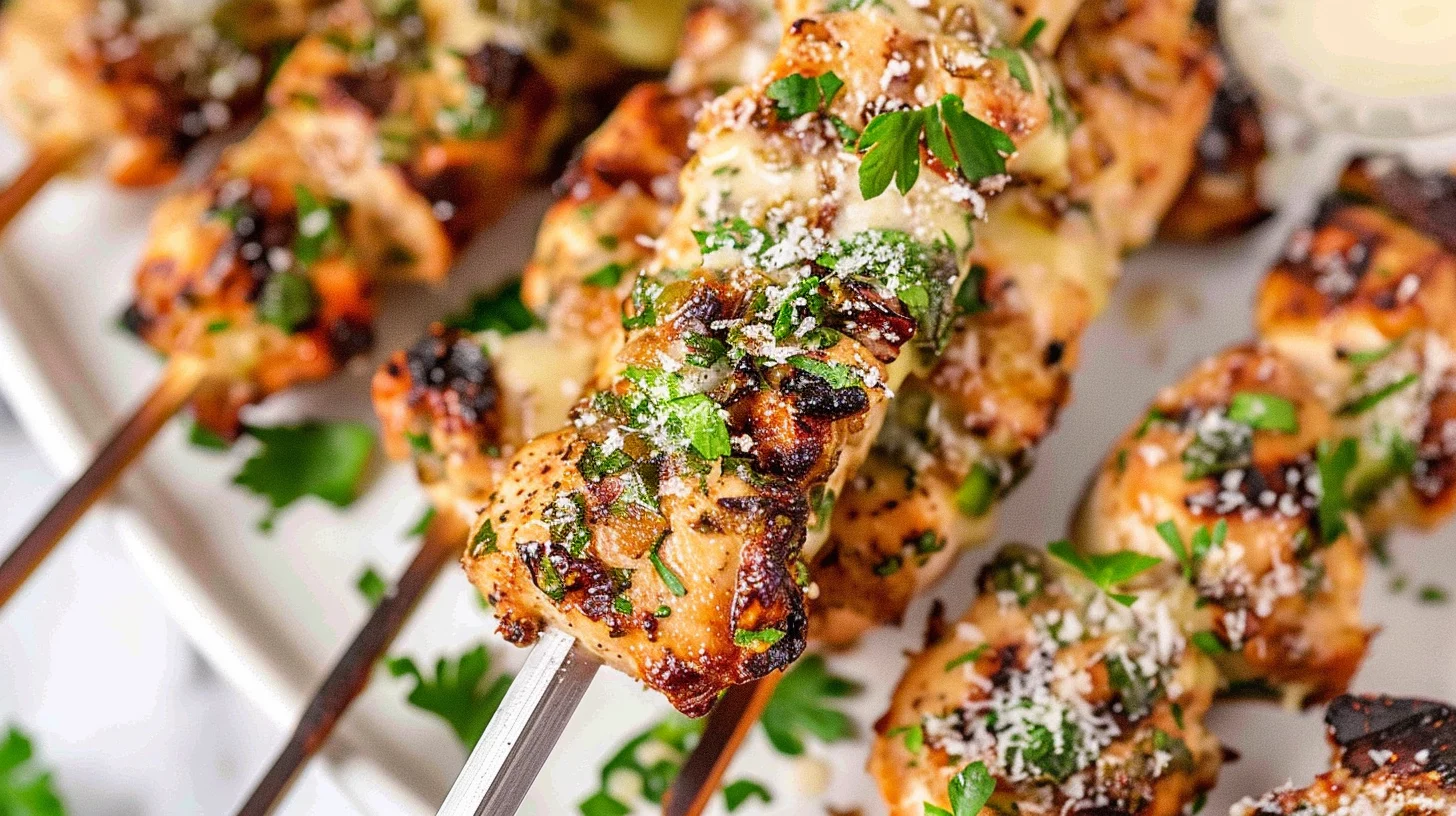Air Fryer Garlic Parmesan Chicken Skewers