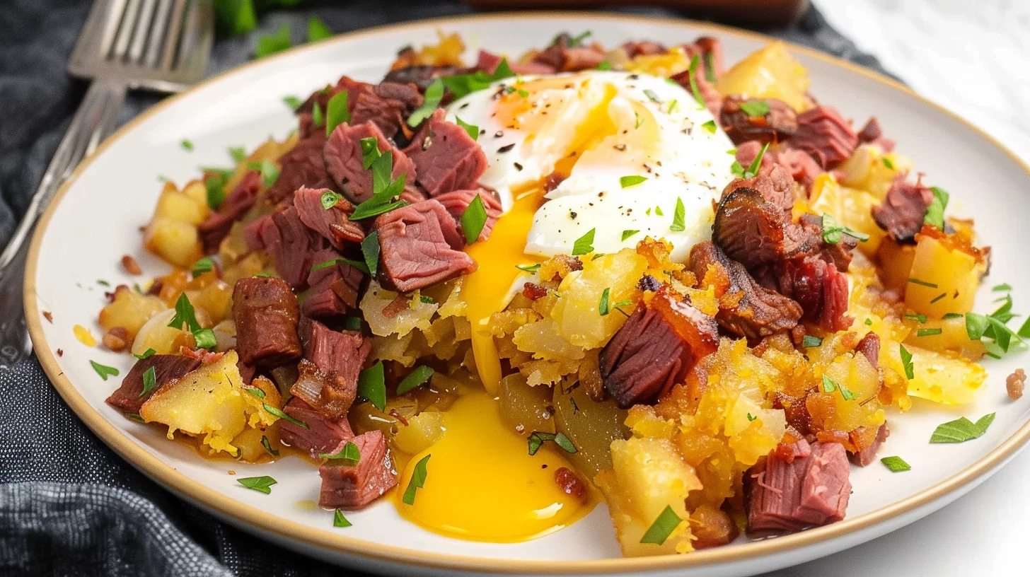 Air Fryer Hash Browns With Corned Beef