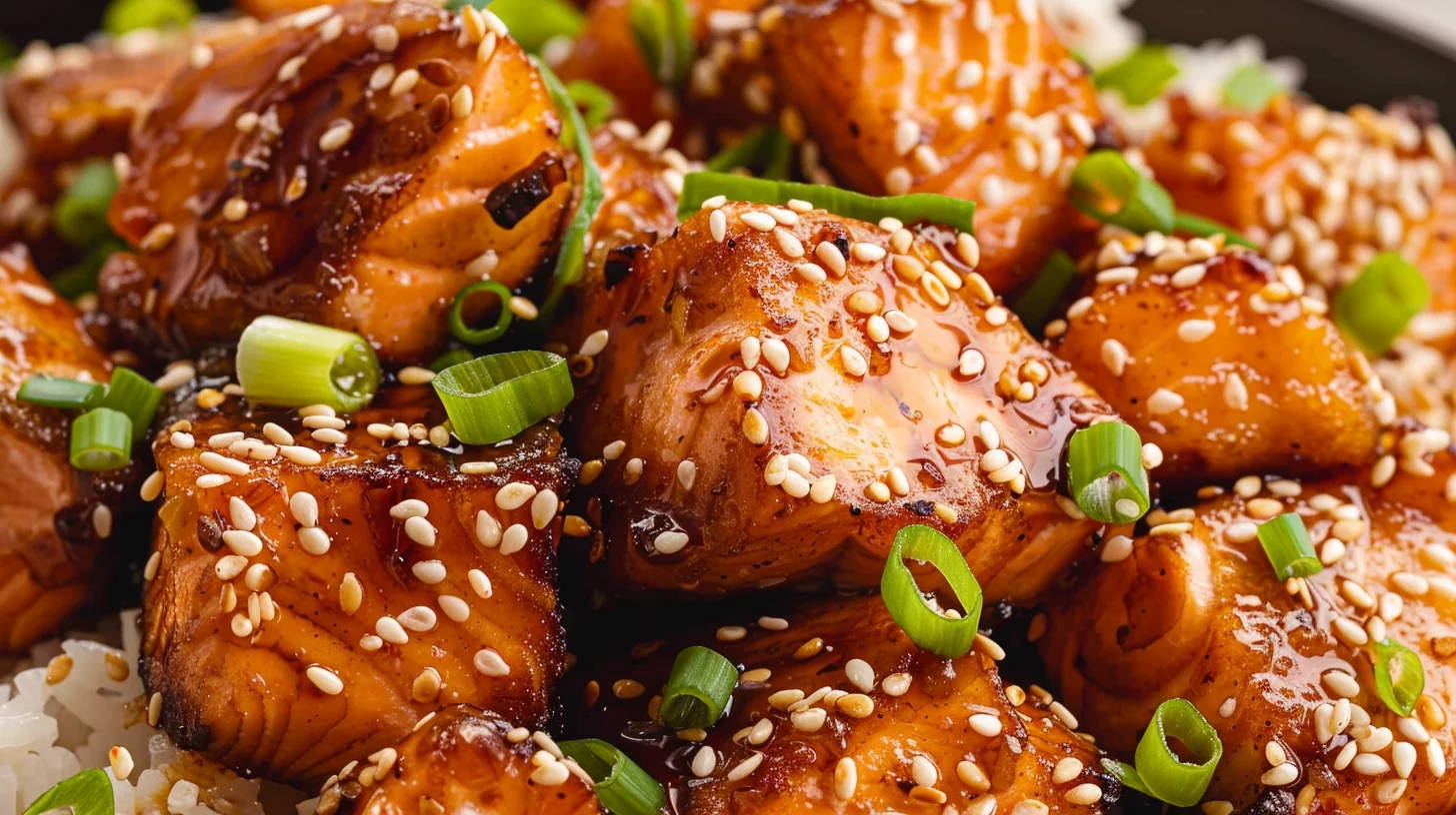 Air Fryer Salmon Bites Over Rice