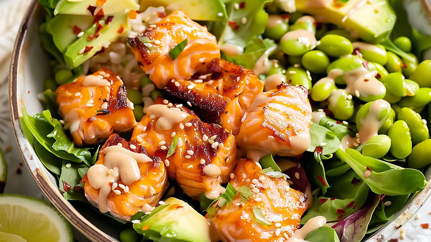 Air Fryer Salmon Bites Over Salad