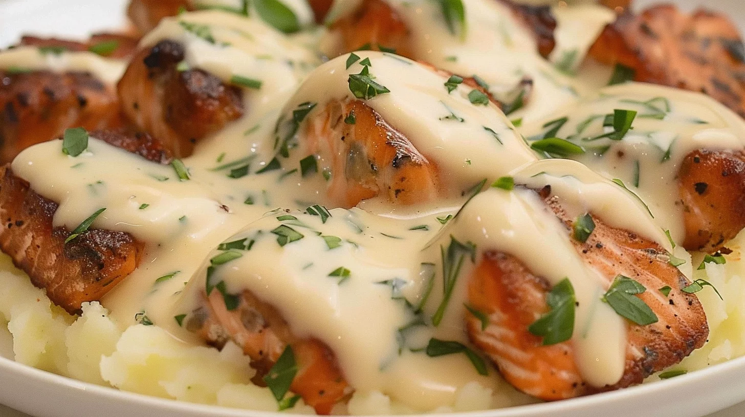 Air Fryer Salmon Bites With Garlic Cream Sauce