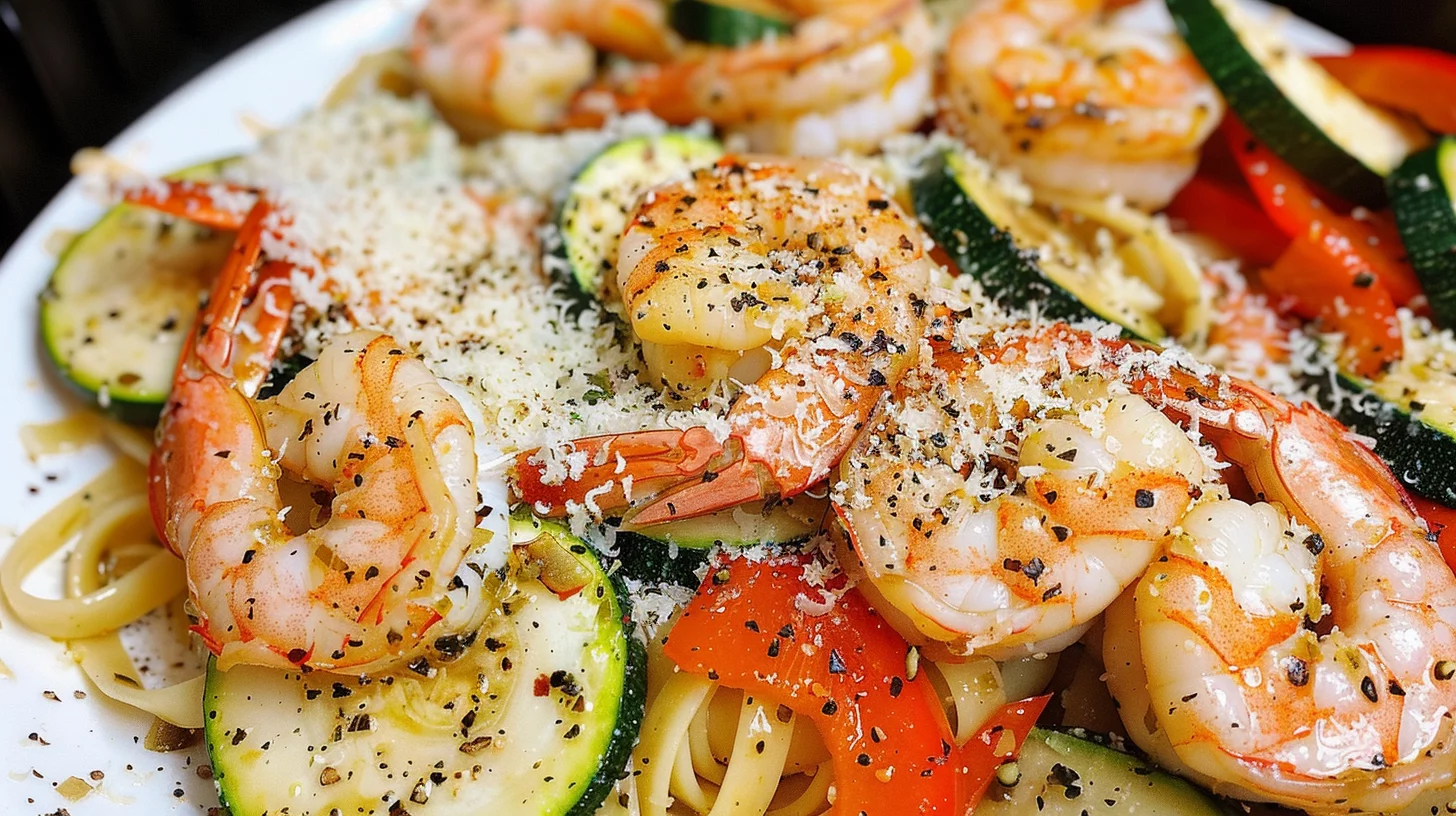 Air Fryer Shrimp Zucchini and Peppers