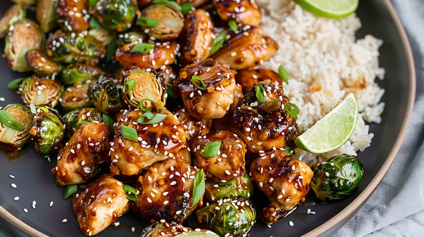 Air Fryer Sweet Chili Chicken and Brussels