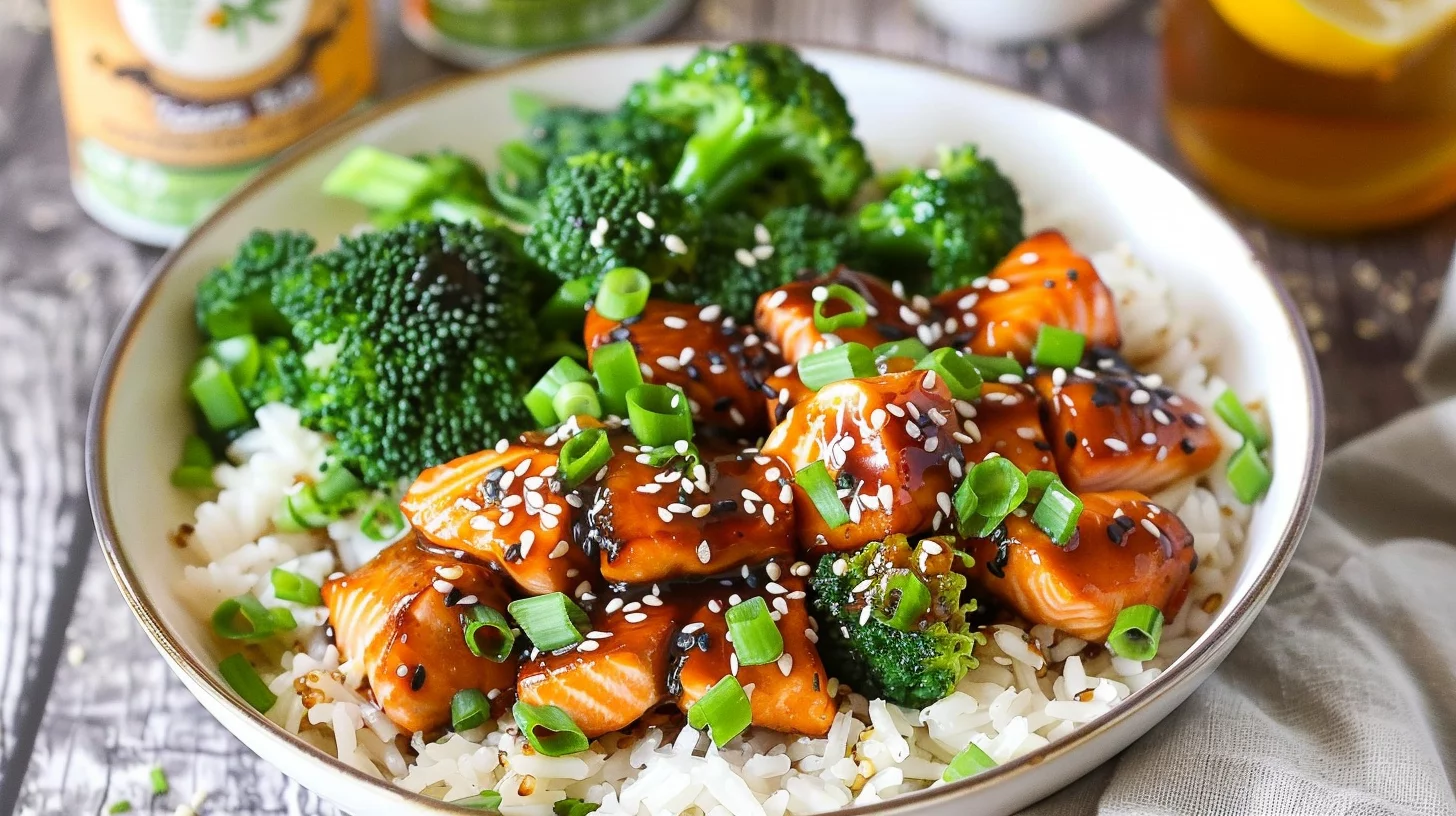 Air Fryer Teriyaki Salmon Bites Rice Bowl
