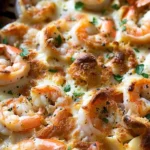 Baked Shrimp Alfredo Tortellini With Garlic Herb Crust