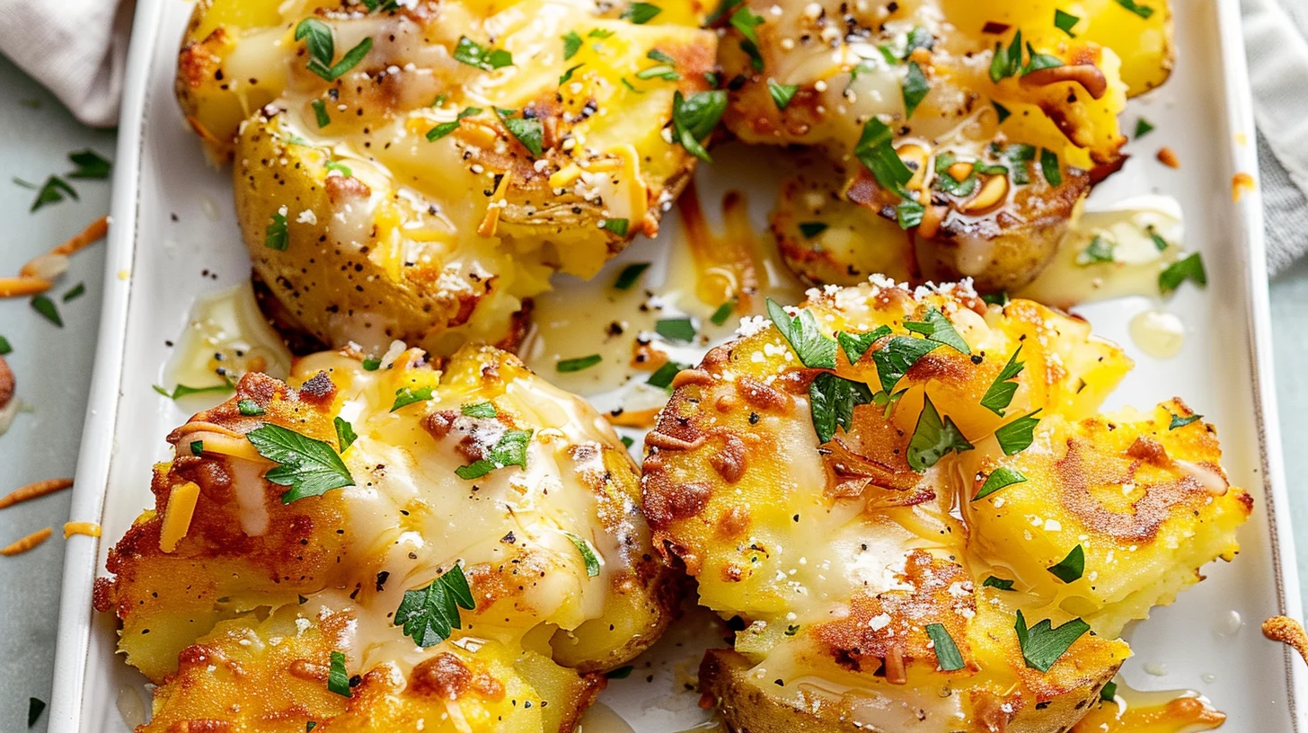 Crispy Garlic Parmesan Smashed Potatoes