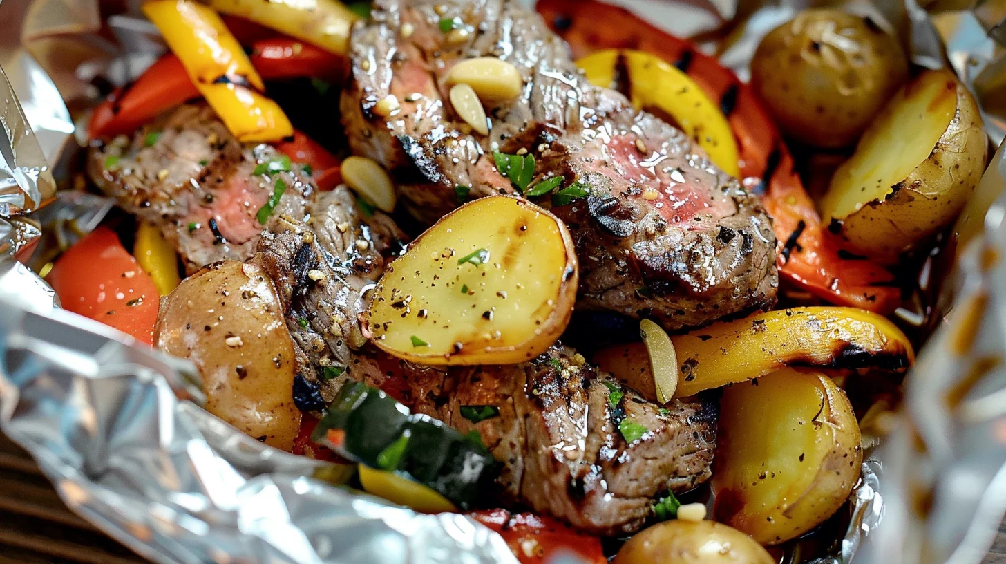 Easy Garlic Steak and Potatoes Foil Packets
