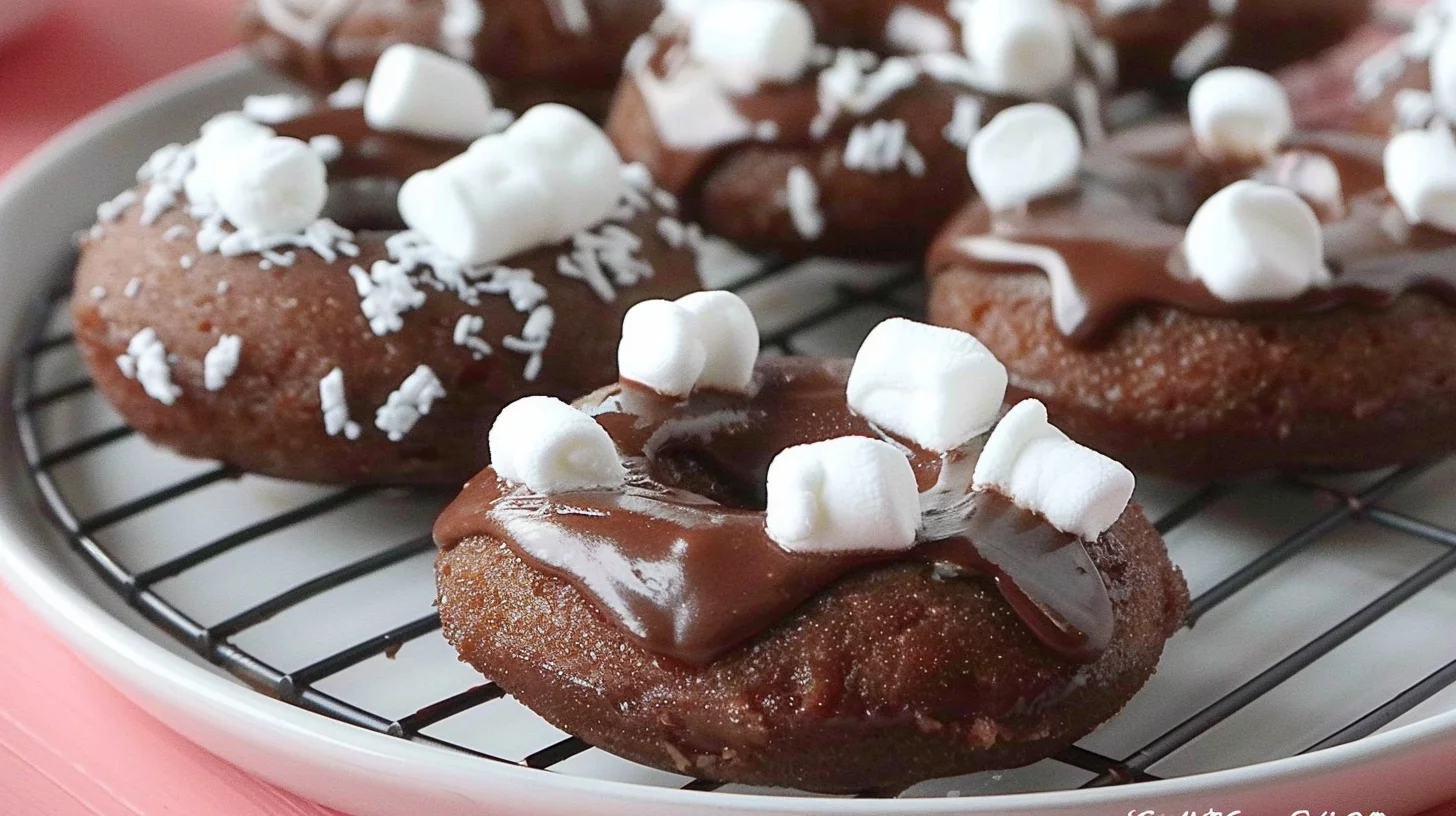 Air Fryer Hot Cocoa Donuts with Marshmallow Glaze