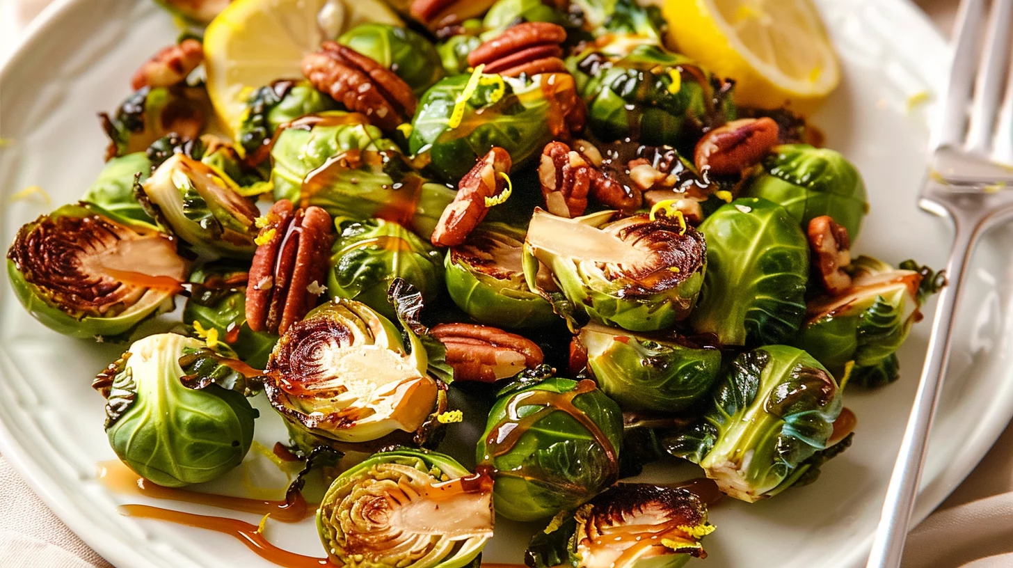 Air Fryer Maple Glazed Brussel Sprouts with Pecans