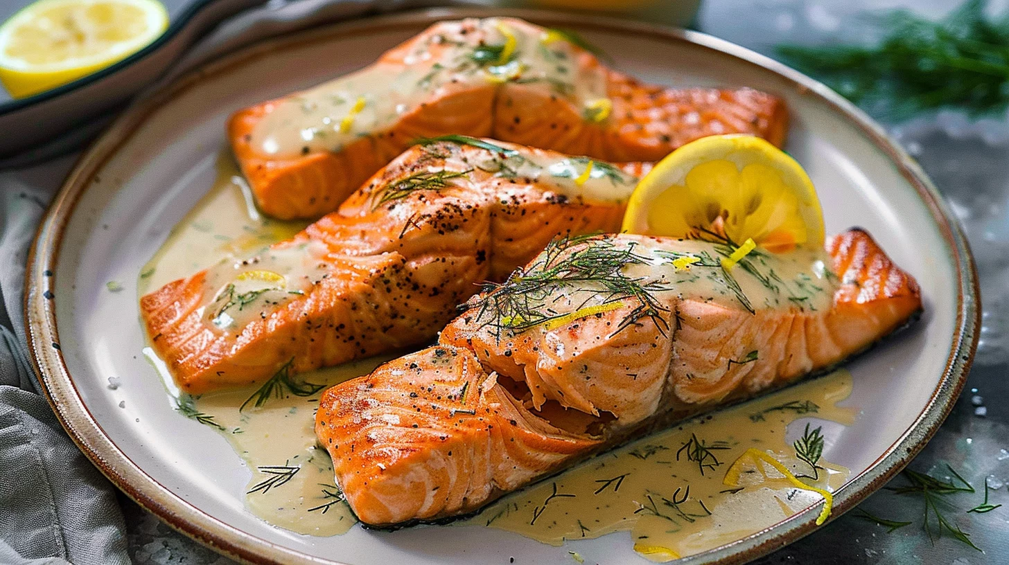 Air Fryer Salmon With Creamy Dill Sauce
