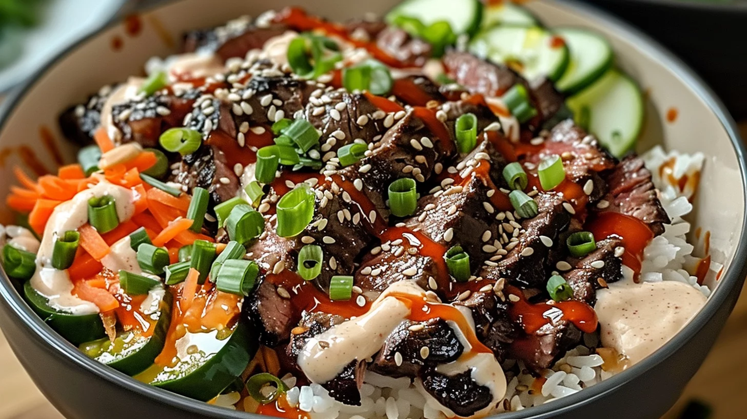 Korean Bbq Steak Rice Bowls With Spicy Cream Sauce