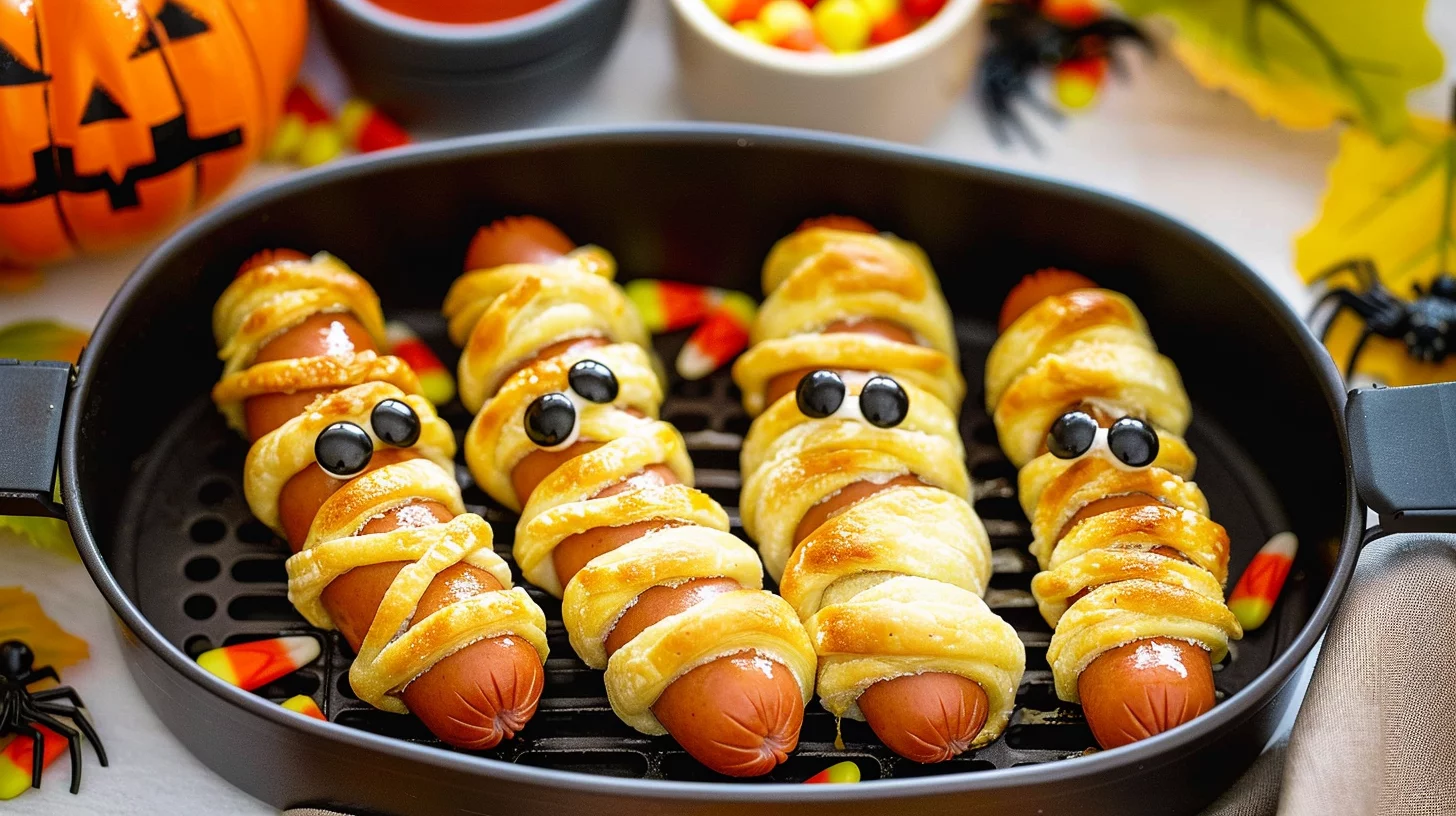 Spooky Air Fryer Mummy Dogs with Cheese Wrap