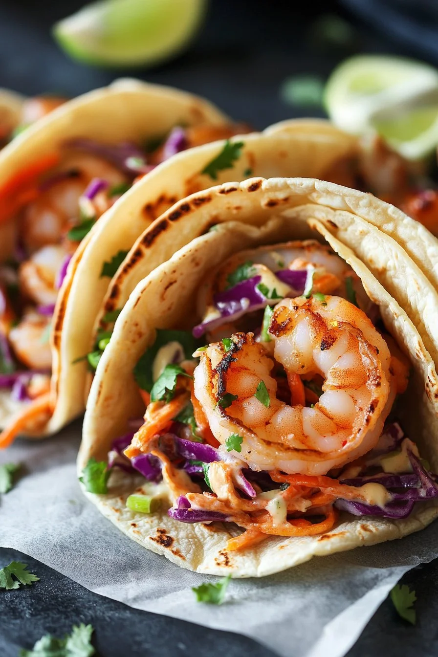 Cilantro Lime Shrimp Tacos with Creamy Slaw