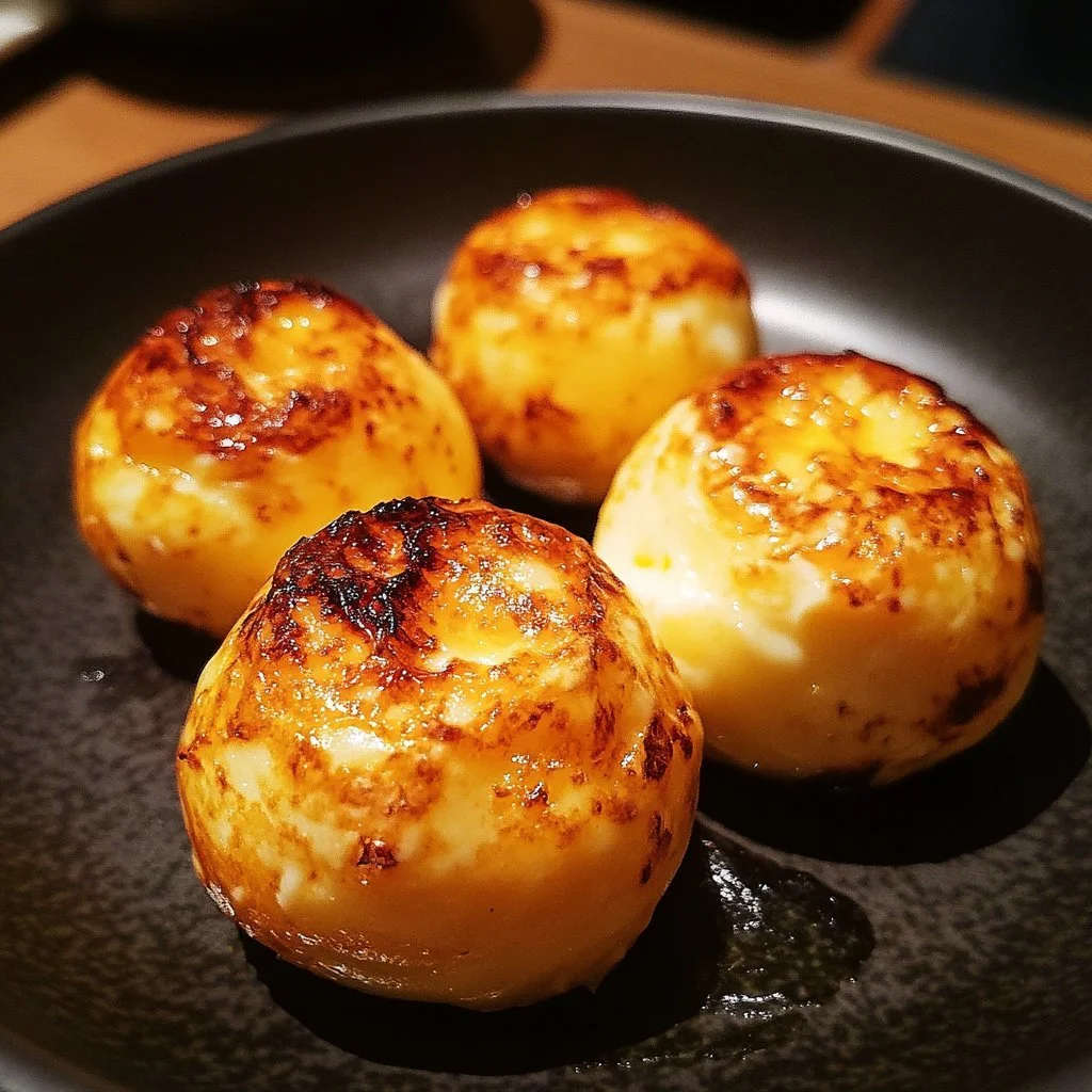 Baked eggs with cottage cheese in a rustic bowl