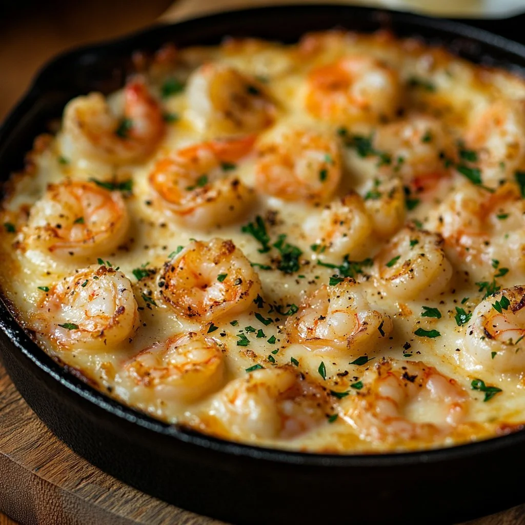 Delicious baked shrimp dip served in a bowl with crispy tortilla chips