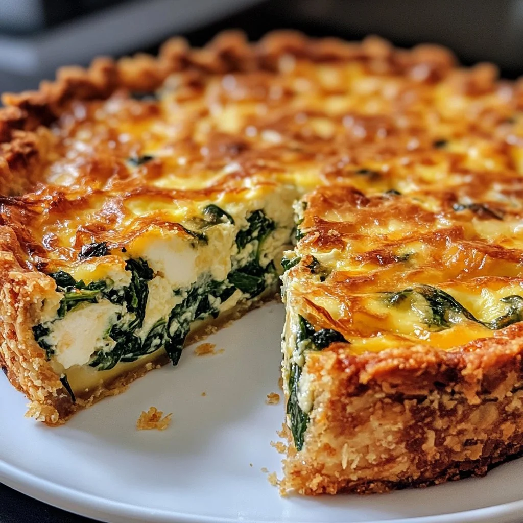 Delicious hashbrown crust quiche with colorful vegetables and cheese.