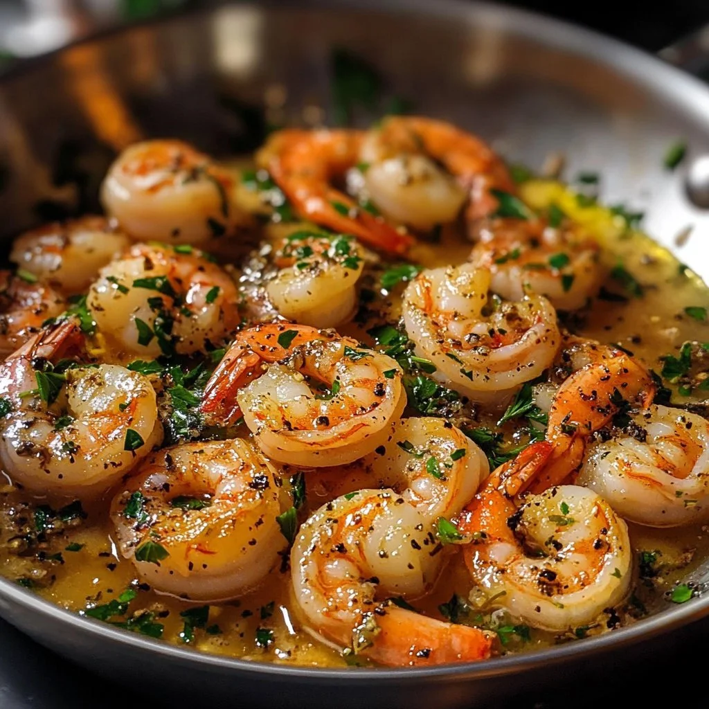 Plate of delicious shrimp scampi with garlic and parsley