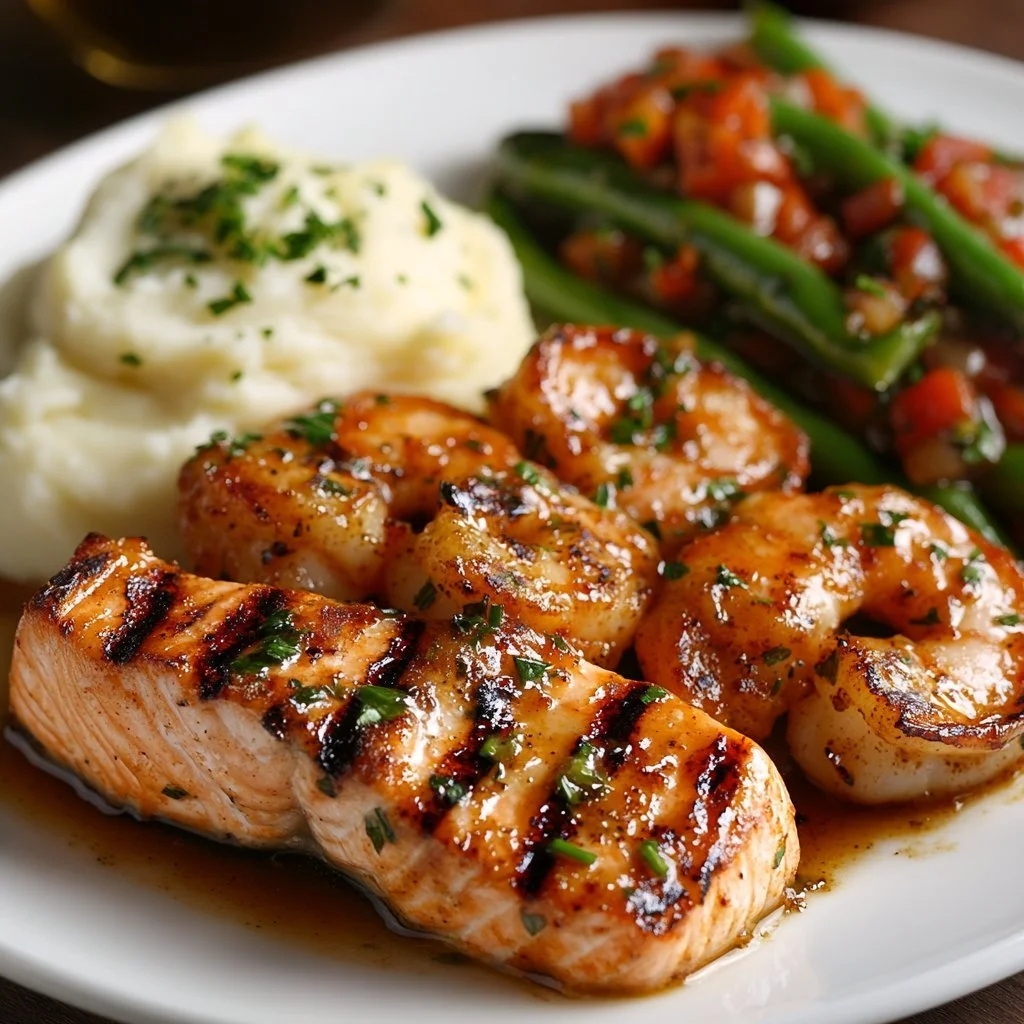 Cajun shrimp and salmon dish with creamy garlic sauce