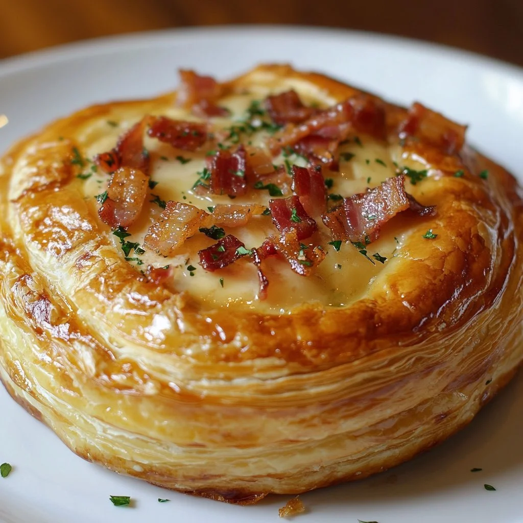 Delicious Camembert Bacon Puff Pastry baked to golden perfection