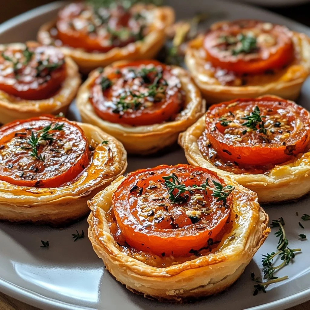 Chorizo, tomato, and goat cheese tartlets served on a platter