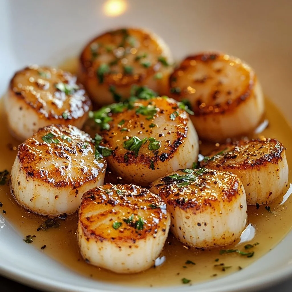 Delicious creamy Cajun scallops skillet served with fresh herbs and spices