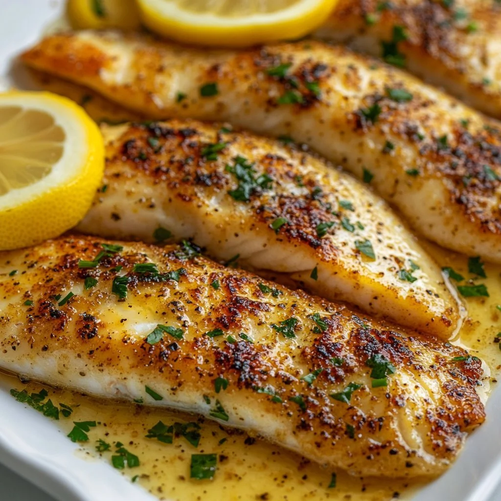 Garlic butter oven baked tilapia served with lemon and herbs