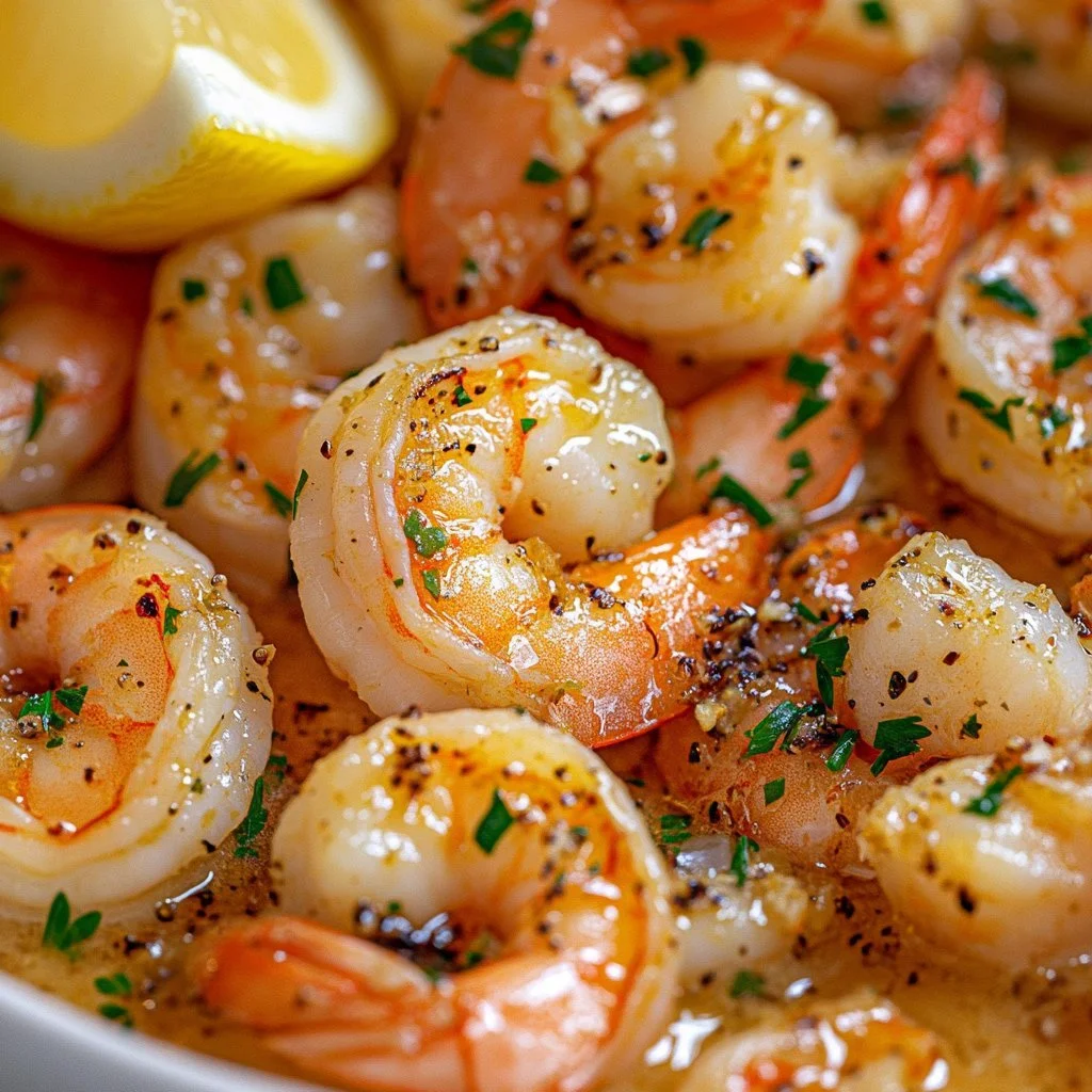 Delicious Garlic Butter Shrimp served on a plate with fresh herbs