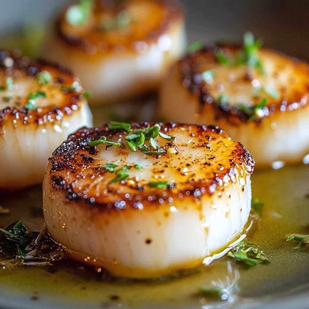 Gordon Ramsay's delicious pan seared scallops served on a plate