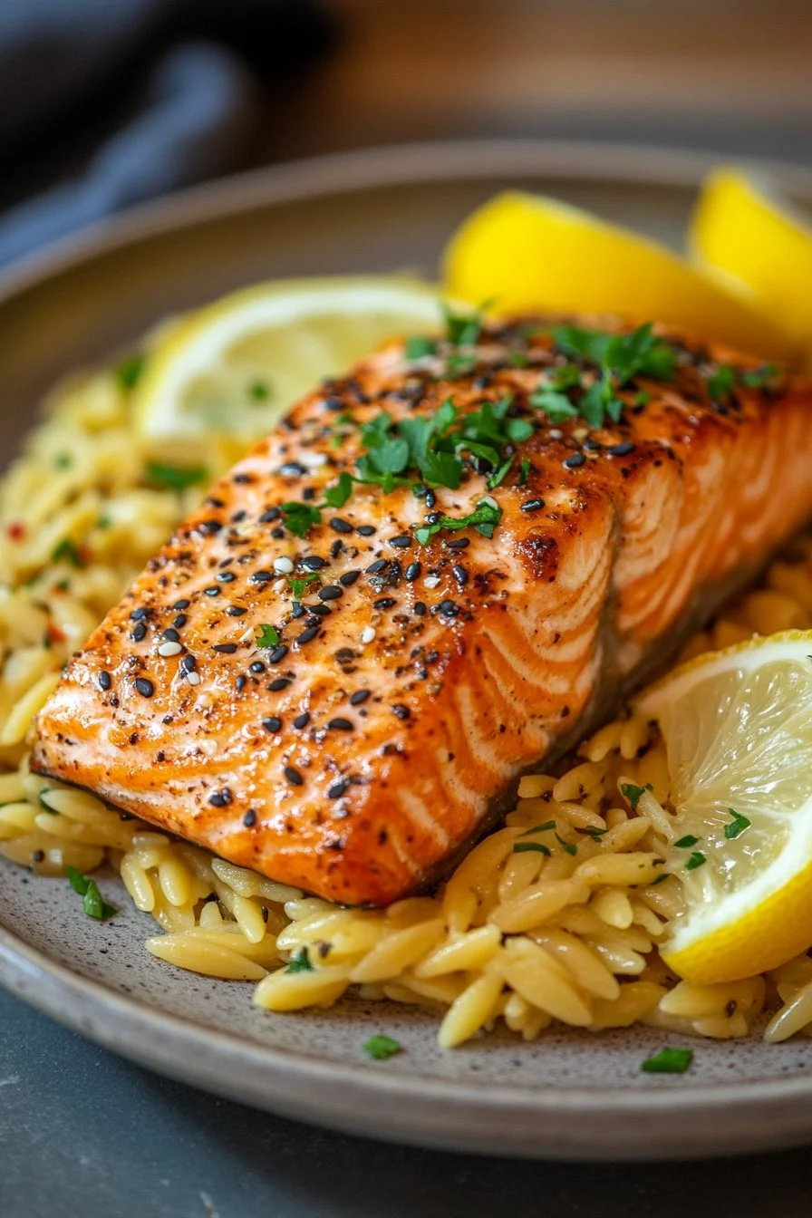 Mediterranean Salmon with Lemon Orzo