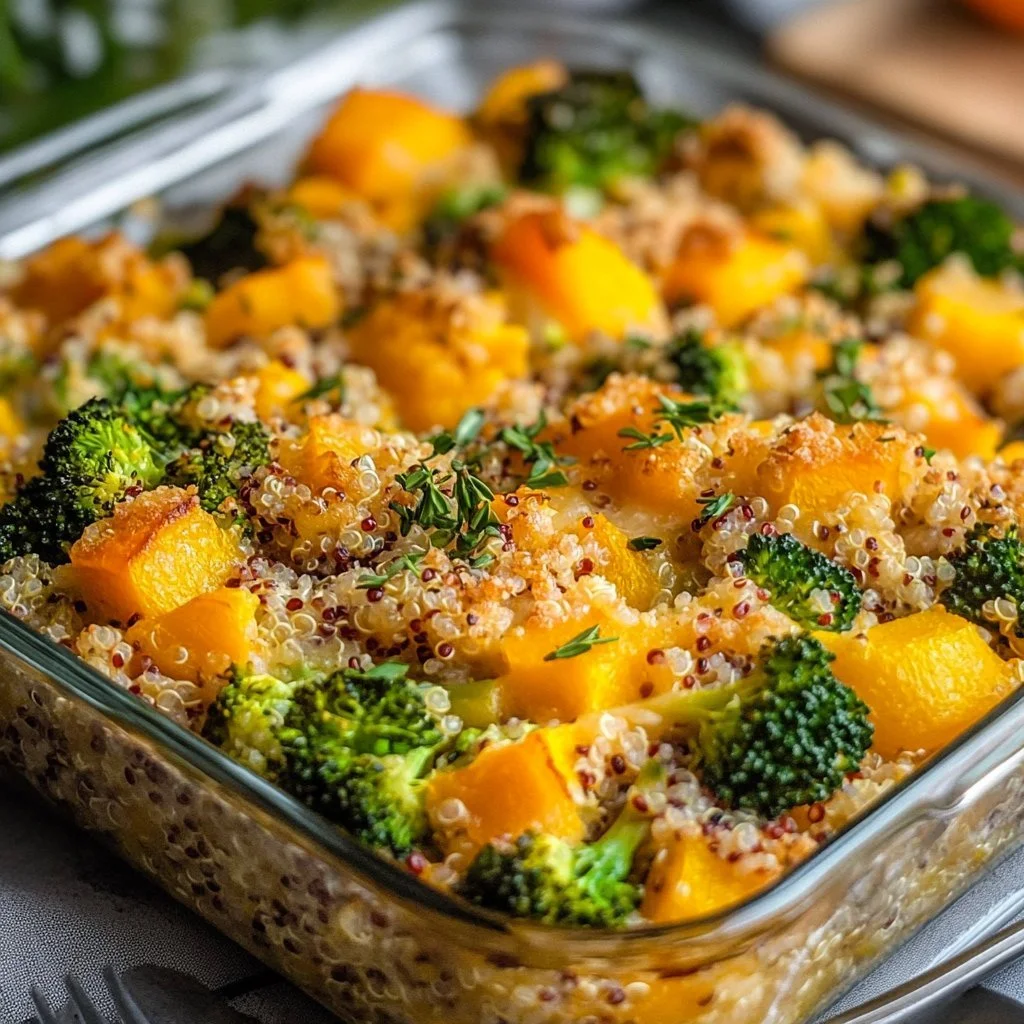 Delicious quinoa casserole with fresh vegetables and melted cheese