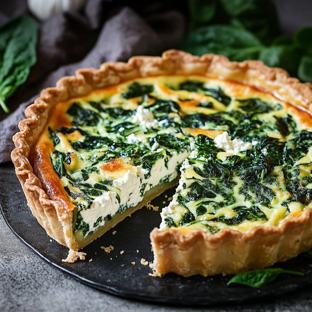 Homemade Ricotta Spinach Quiche fresh out of the oven