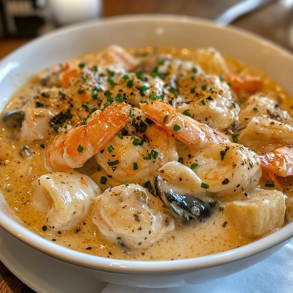 Creamy and delicious Seafood Newburg served in a gourmet dish