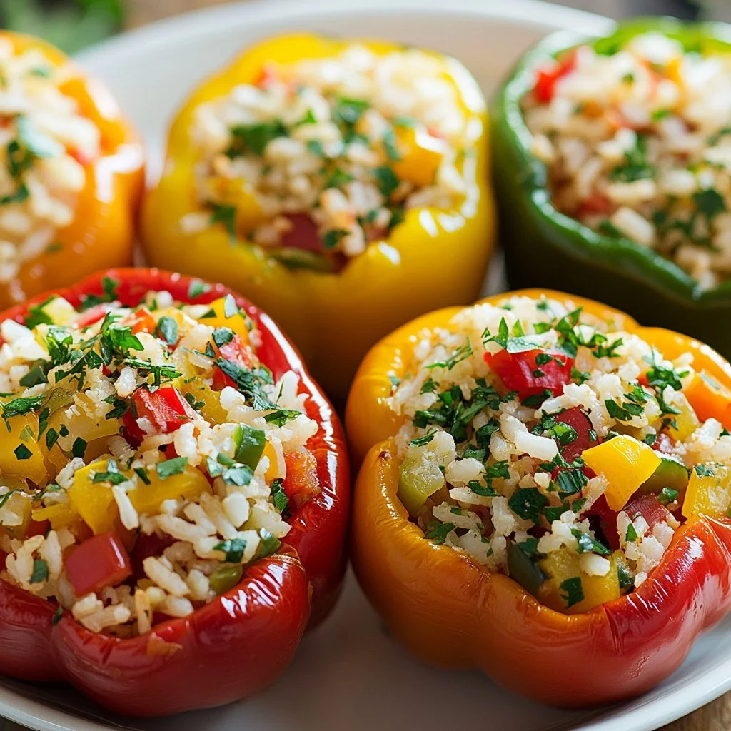 Colorful stuffed peppers filled with a variety of tasty ingredients