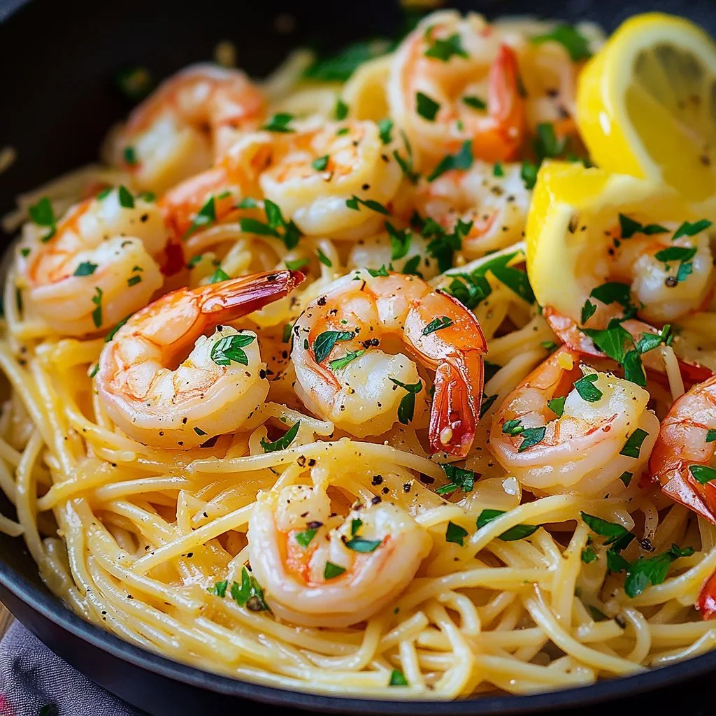 Delicious garlic butter shrimp pasta dish with fresh ingredients