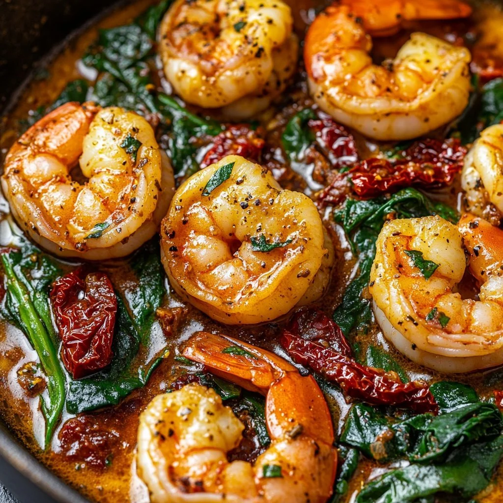 Delicious Tuscan shrimp with spinach and artichokes in a creamy sauce