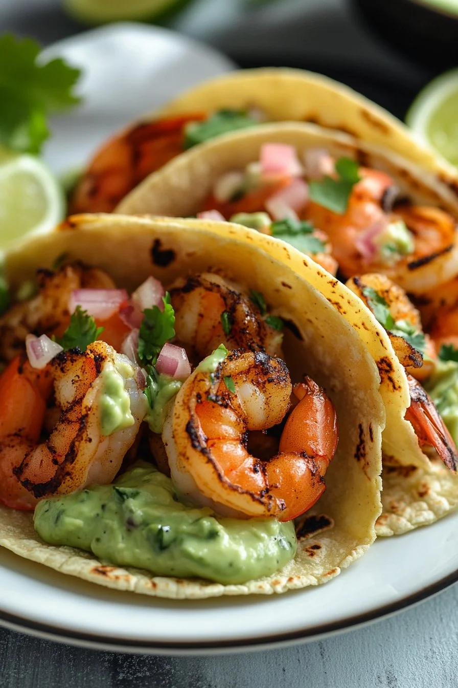 Spicy Shrimp Tacos with Avocado Cream