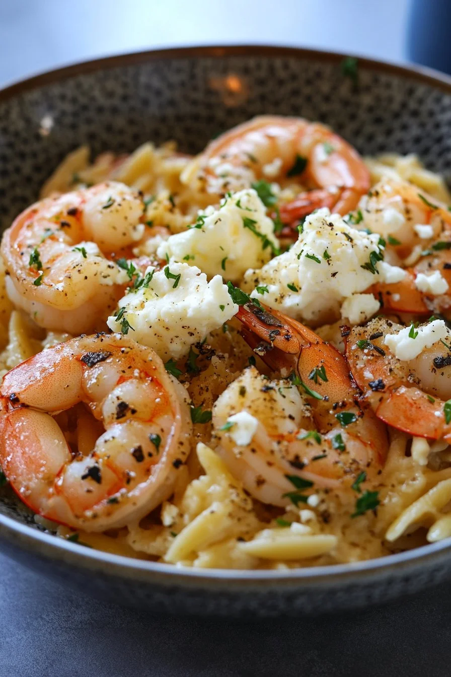Lemon Feta Orzo Shrimp