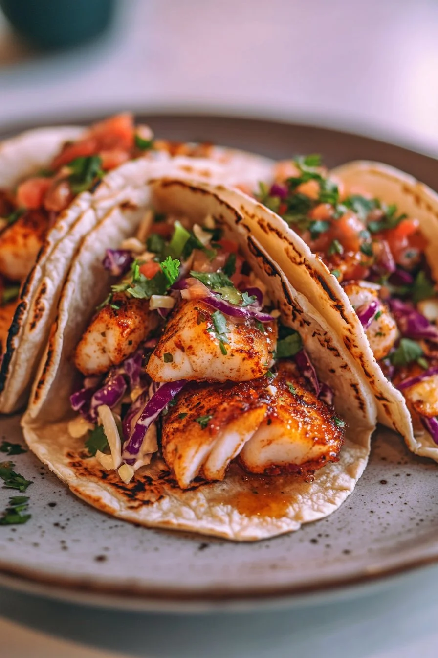 Fish Tacos with Honey Lime Cilantro Slaw