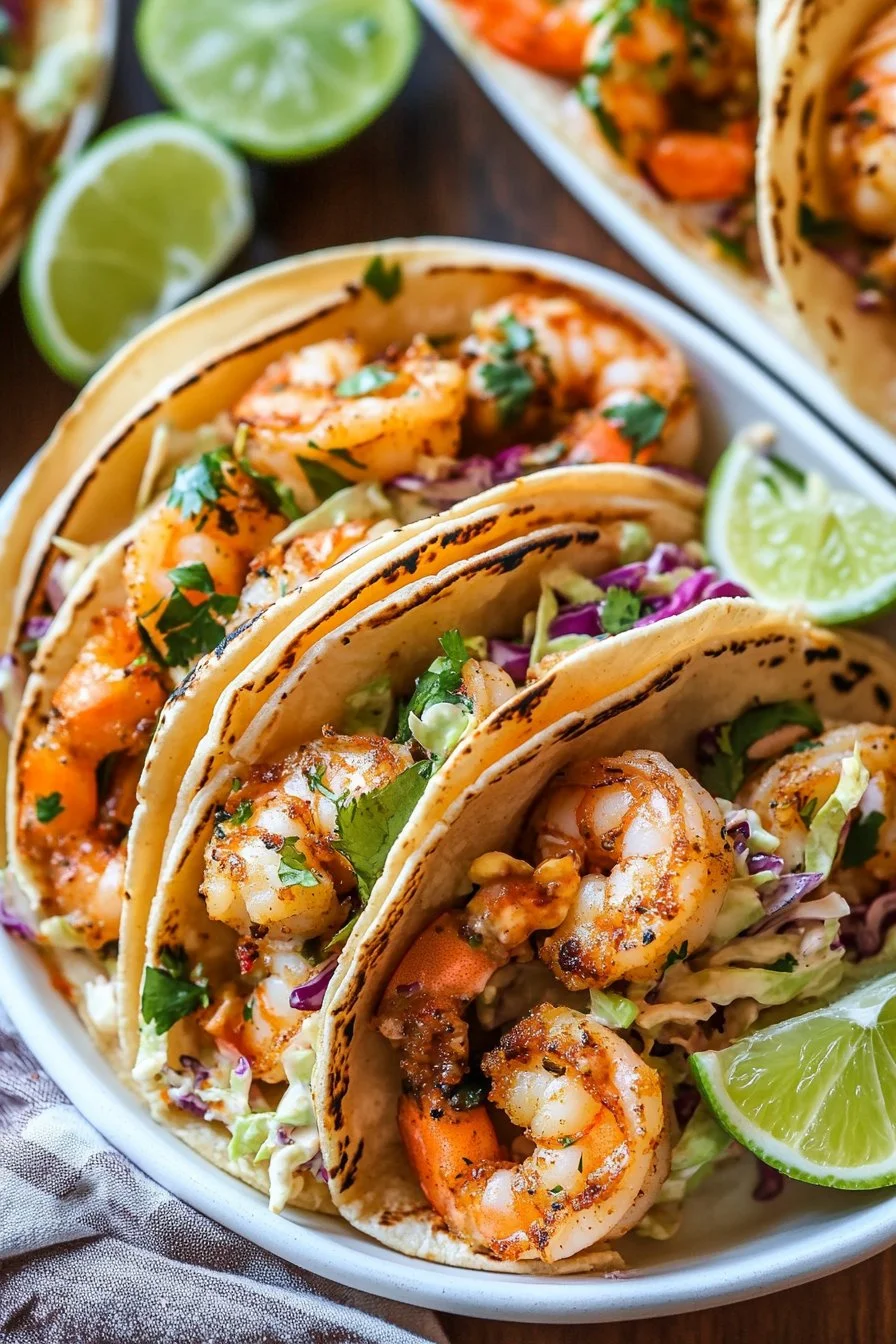 Cilantro Lime Shrimp Tacos with Creamy Slaw