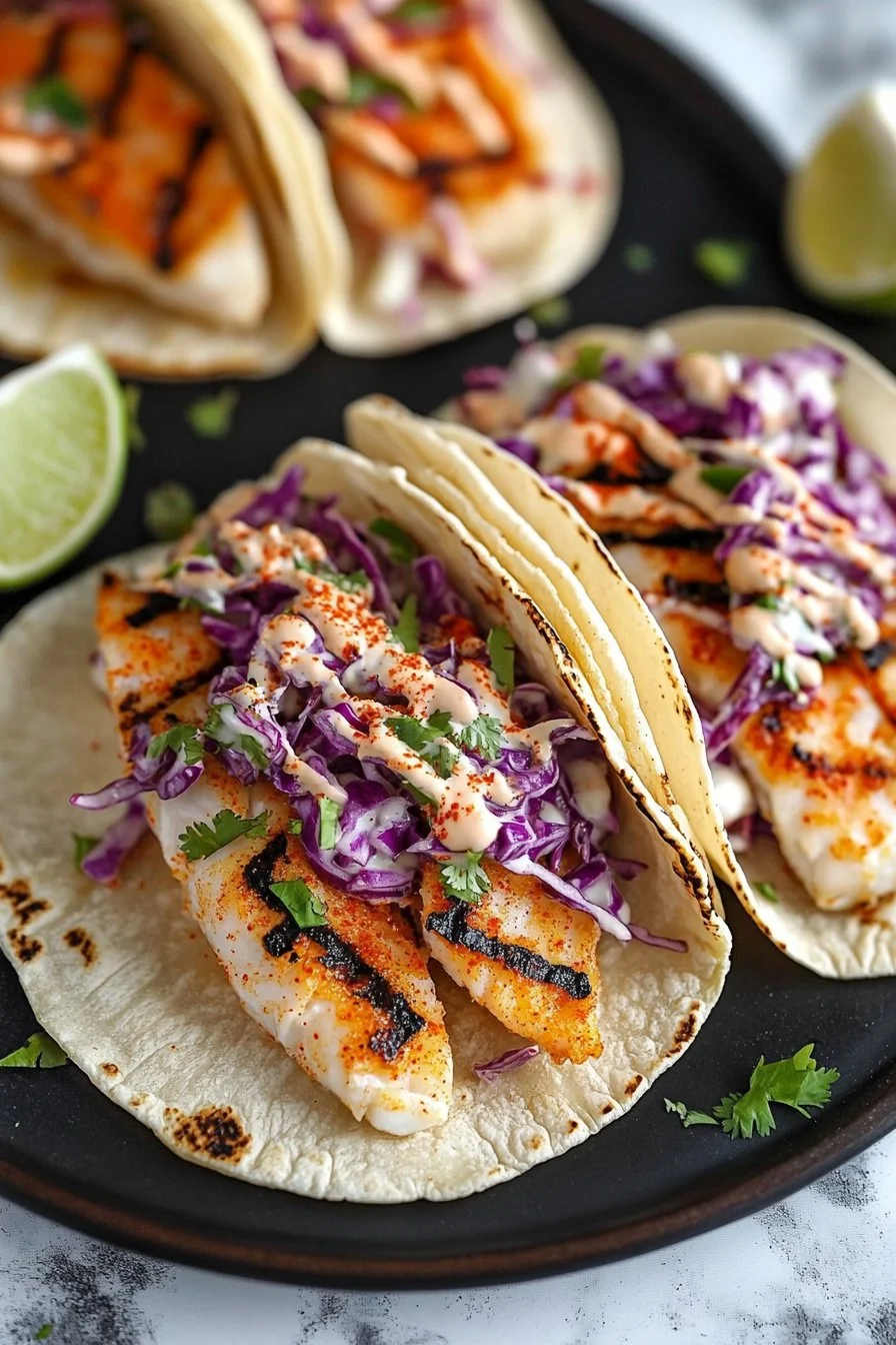 Simple Grilled Fish Tacos with Cabbage Slaw
