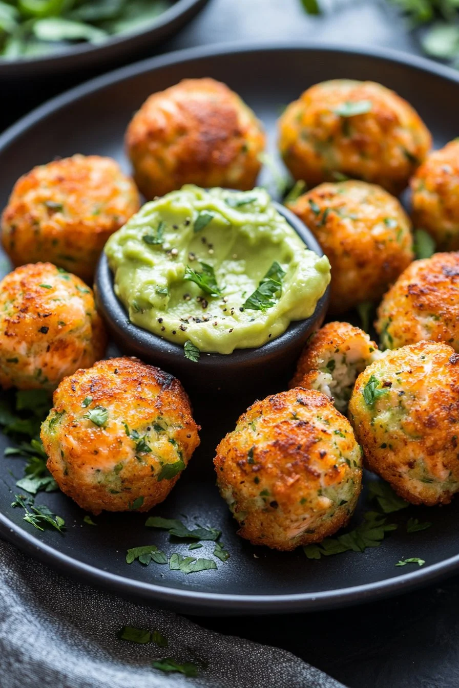 Salmon Balls with Creamy Avocado Sauce