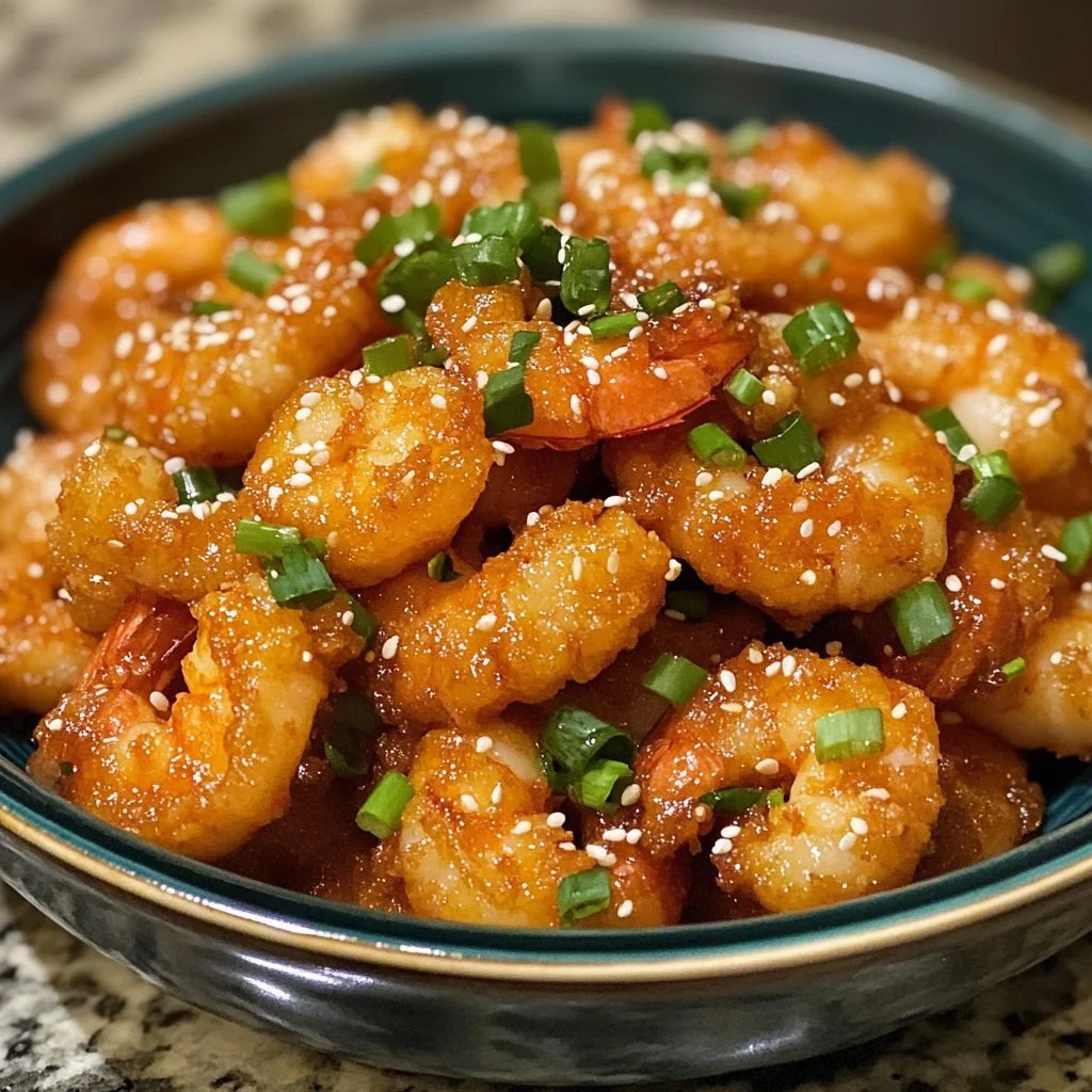 Crispy and spicy Bang Bang Shrimp served with a tangy sauce on a plate.