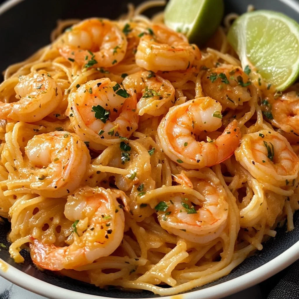 Delicious Bang Bang Shrimp Pasta served with a creamy sauce and fresh ingredients.