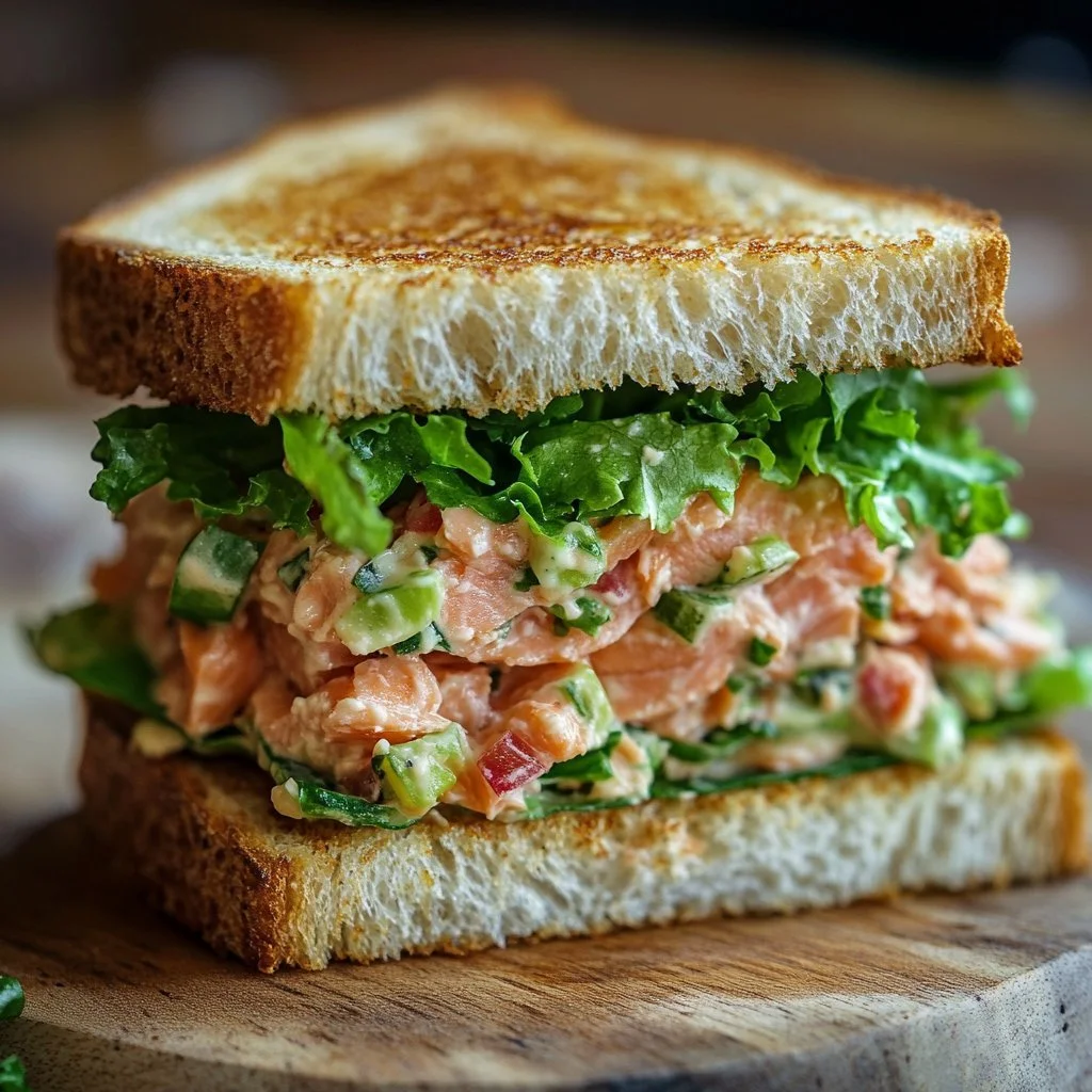 Delicious canned salmon salad with fresh vegetables and herbs