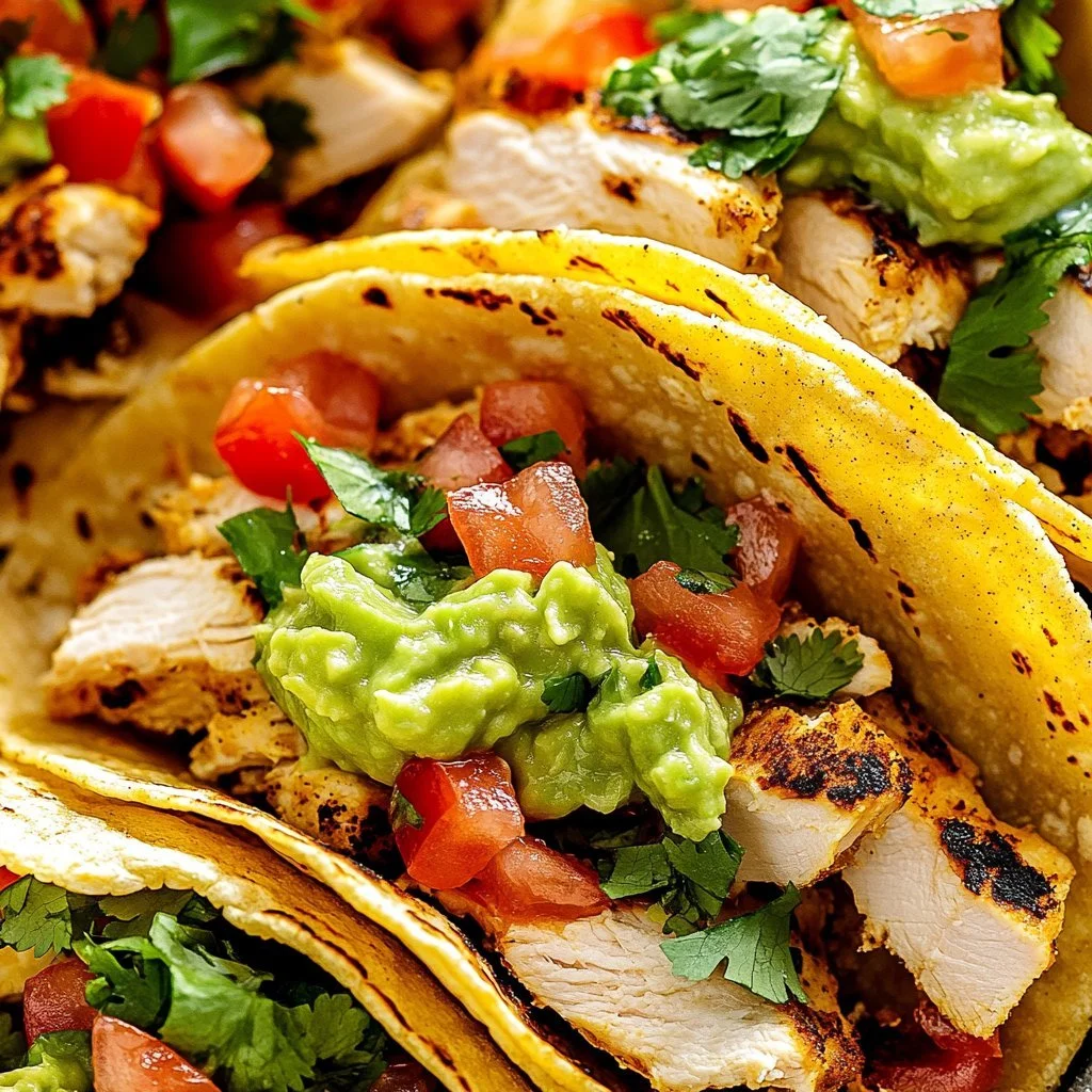 Delicious Chicken Street Tacos served with fresh toppings